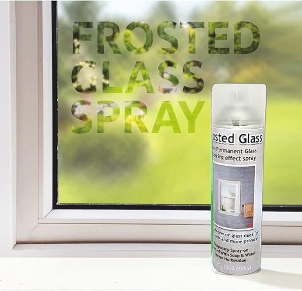 An image of a product quality control inspector examining a can of the glass frosting spray in a clean and modern factory setting. The style is photorealistic.